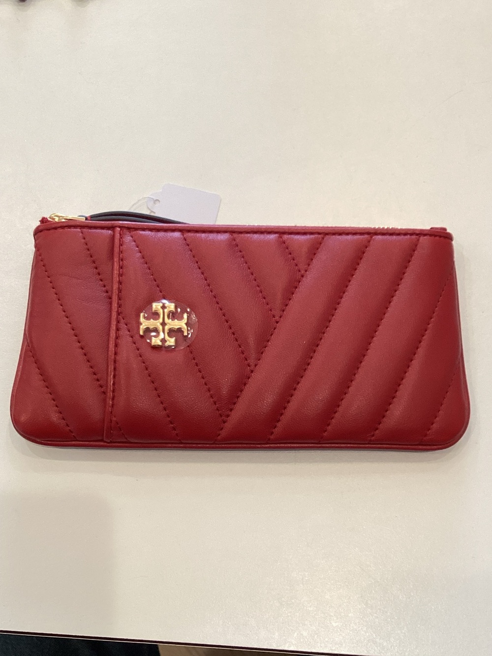 Tory Burch Quilted Red Zip-Around Wallet with Gold Logo - Picture 2 of 3